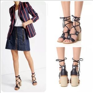 Rags & Bones Eden Leather tie up block heel sandal in navy